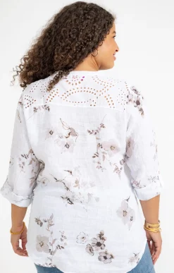 Chemise imprimée avec broderie anglaise