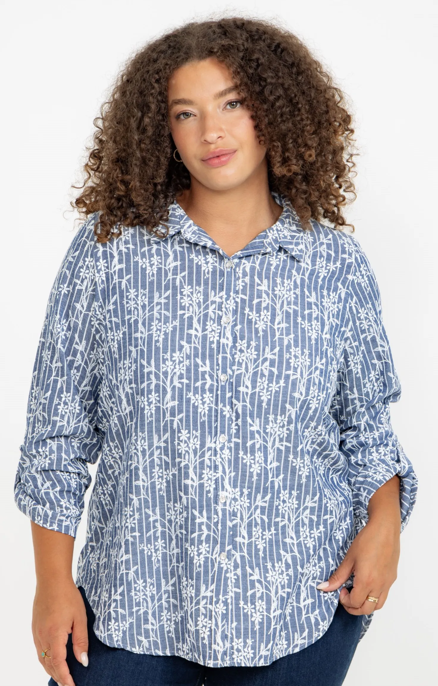 Chemise rayée effet brodé