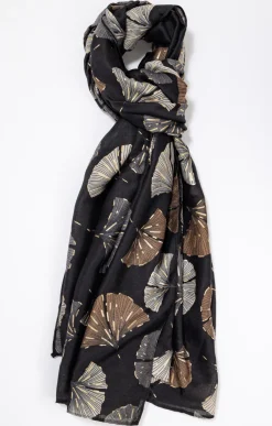 Foulard imprimé ginkgo noir et brun