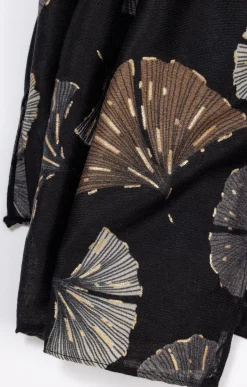 Foulard imprimé ginkgo noir et brun
