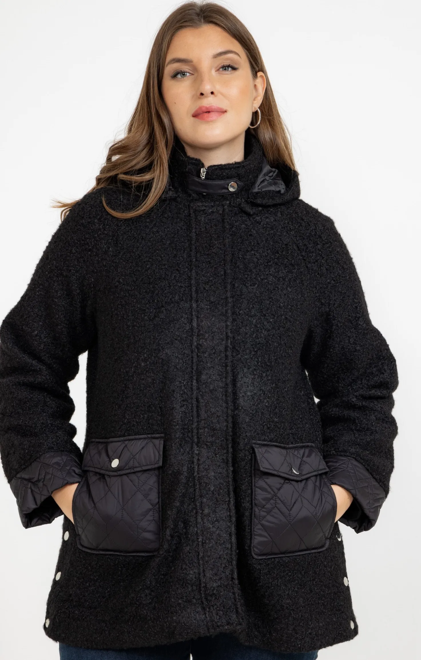 Manteau bi-matière avec capuche