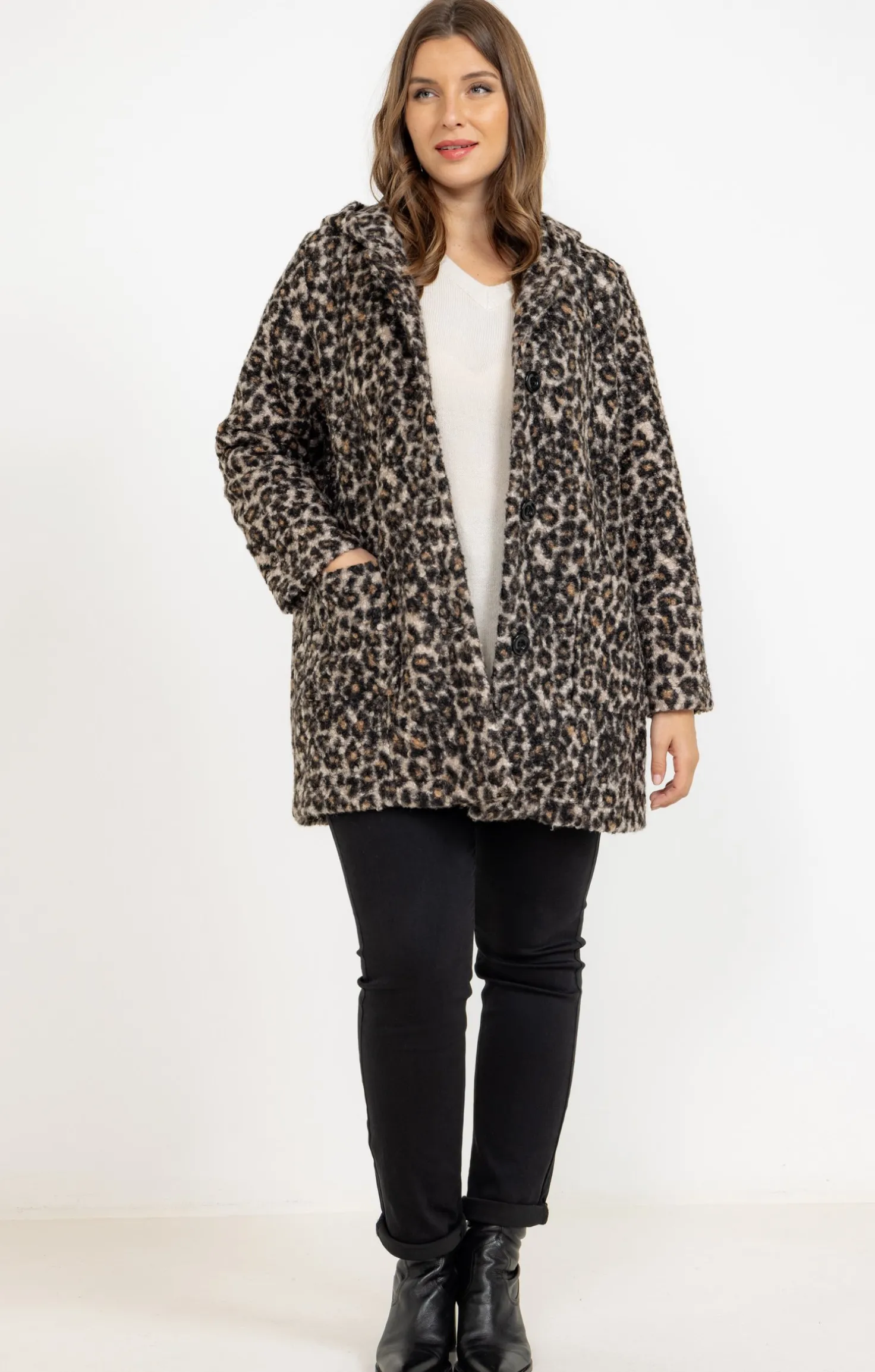 Manteau bouclette imprimé léopard