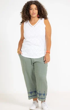 Pantacourt lin viscose brodé