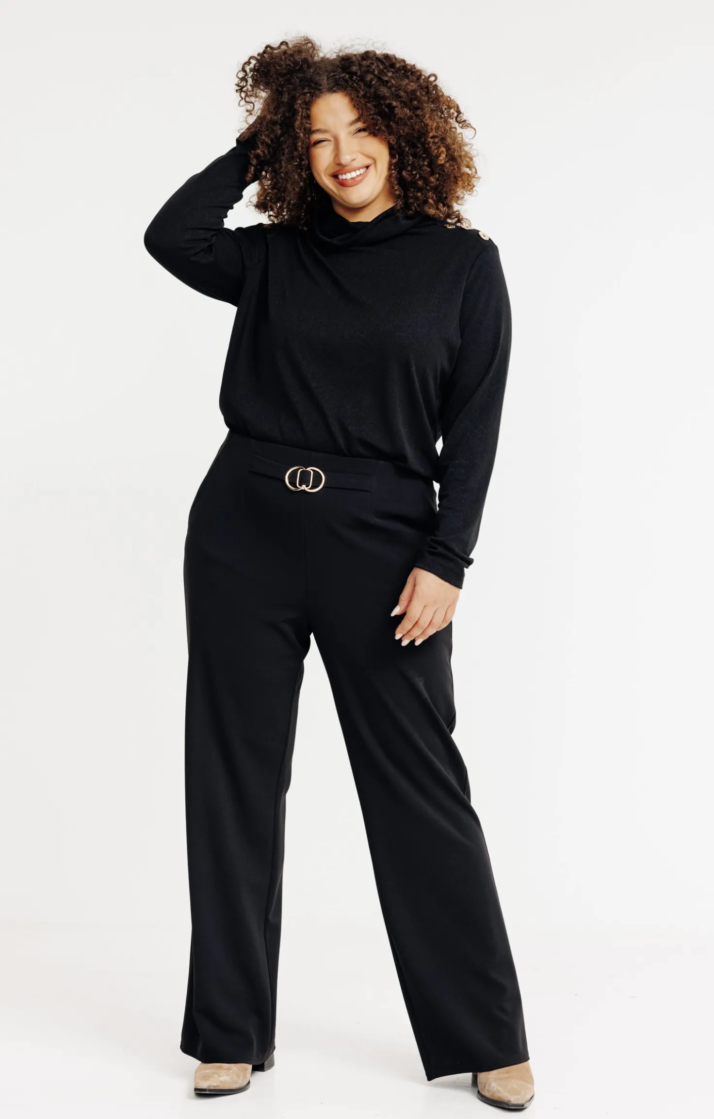 Pantalon large uni à boucle