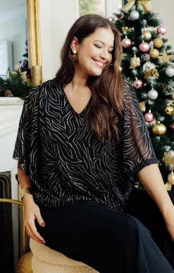 PONCHO imprimé paillettes, encolure V