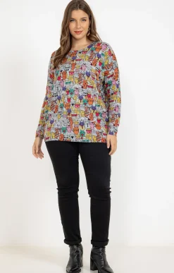 Pull imprimé chat avec strass