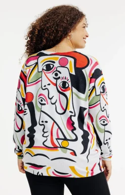 Pull imprimé fantaisie avec strass