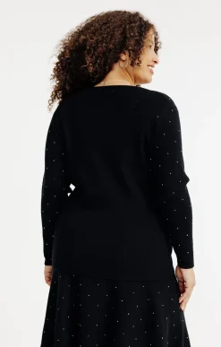Pull uni côtelé avec strass