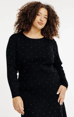 Pull uni côtelé avec strass