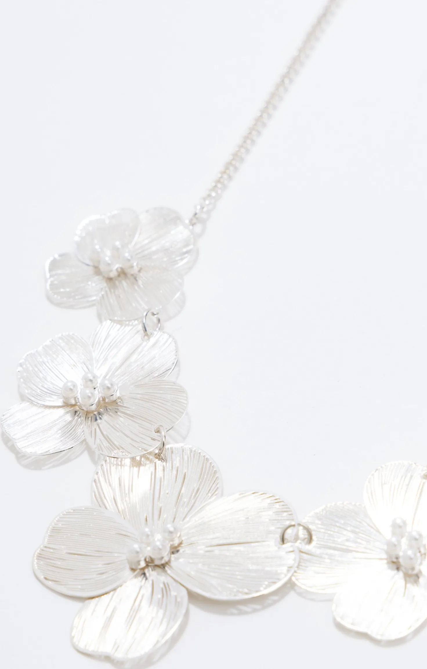 Ras-de-cou 5 fleurs silver