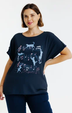 Tee-shirt imprimé chats bi-matière