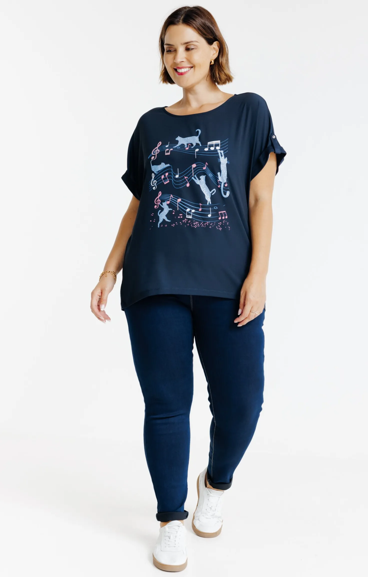 Tee-shirt imprimé chats bi-matière
