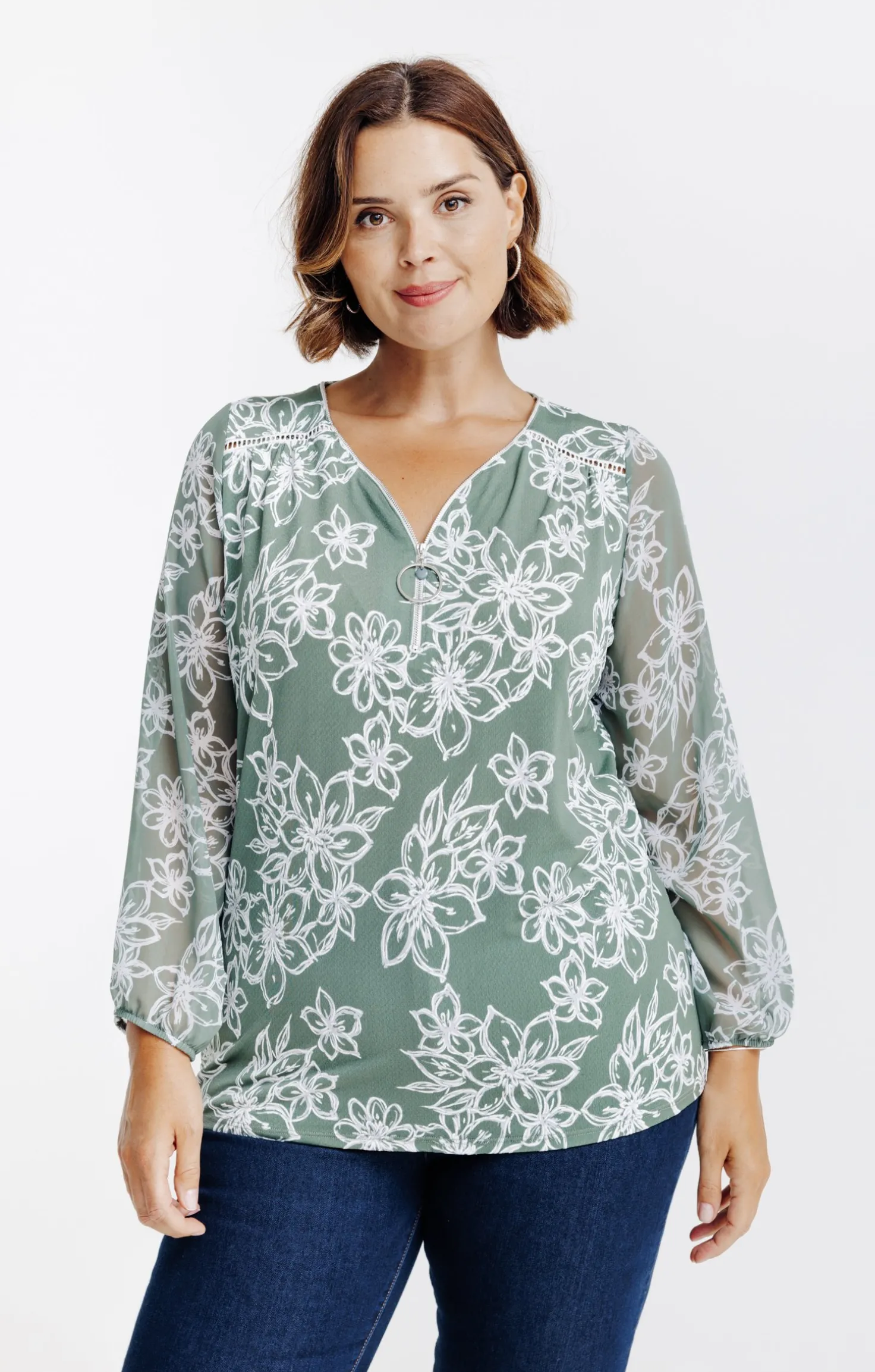 Tee-shirt imprimé fleuri à zip