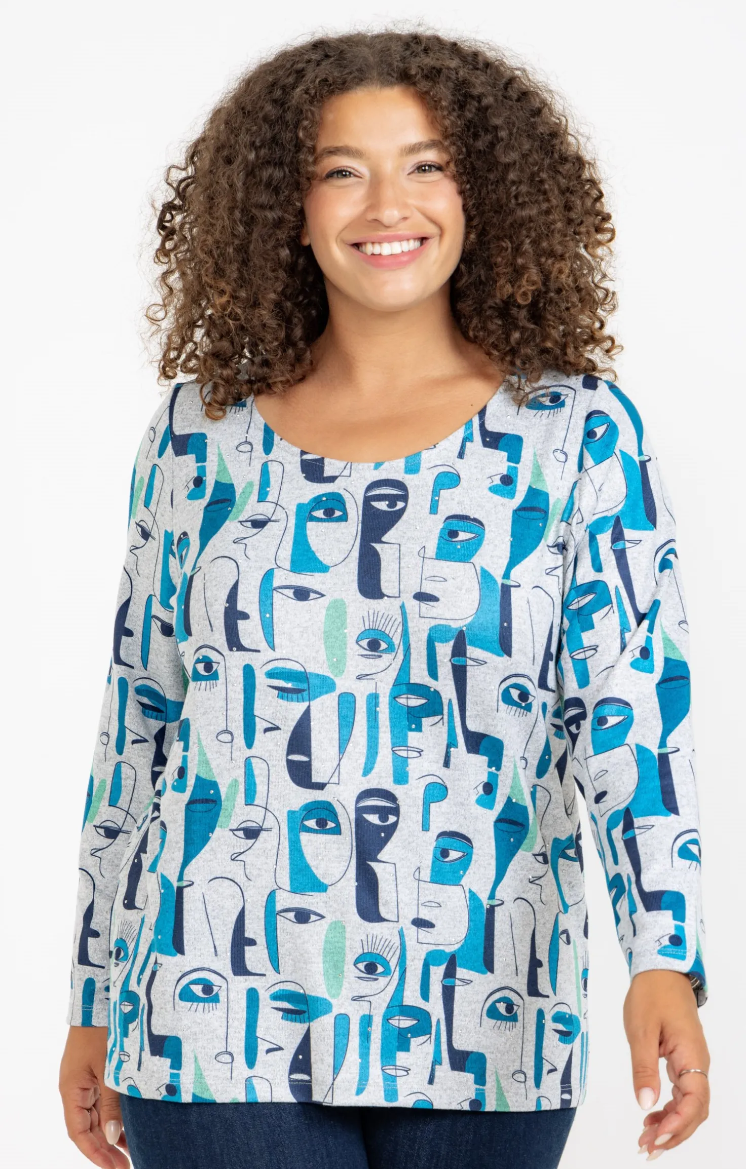 Tee-shirt maille chaude imprimé visages