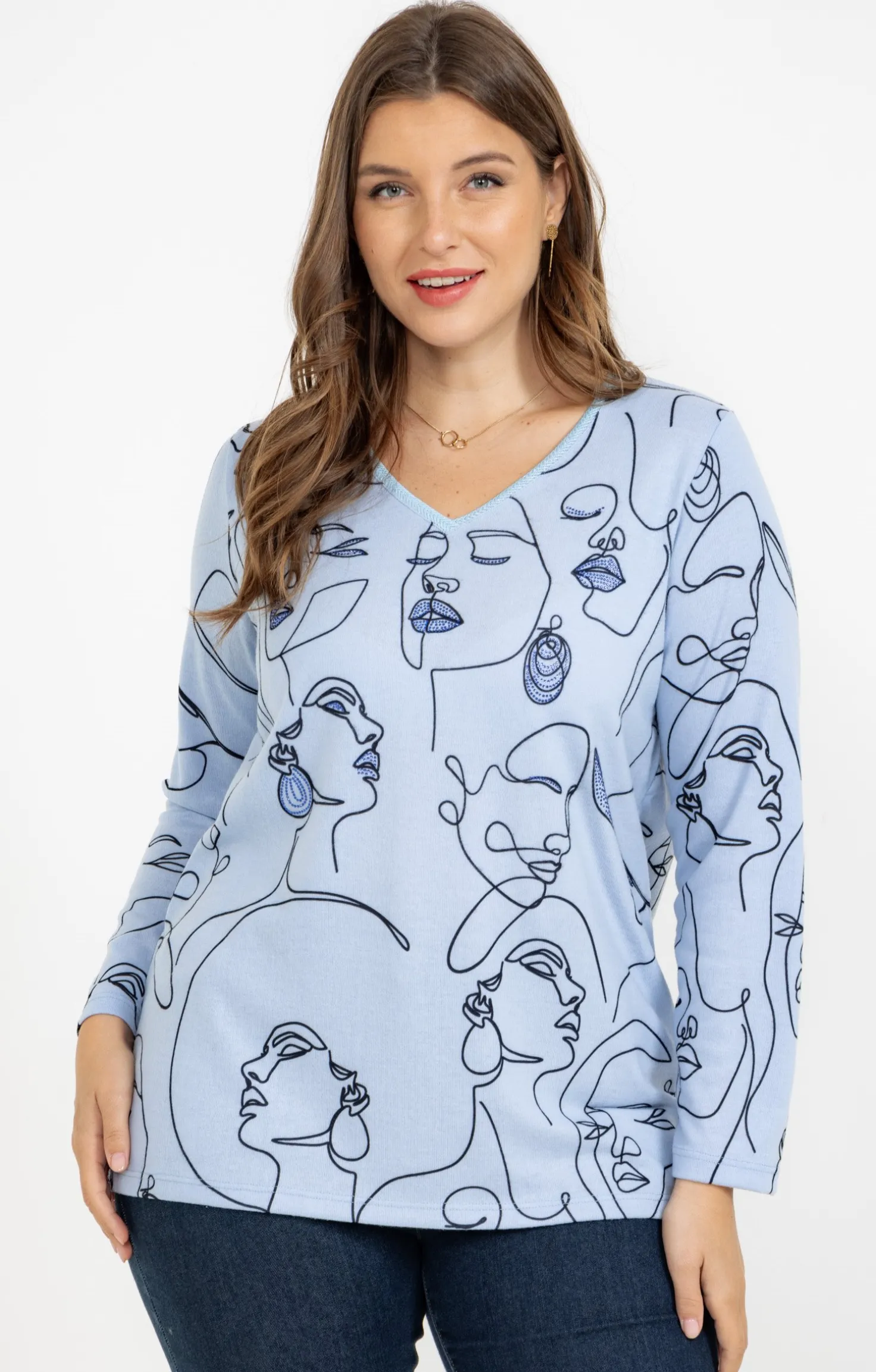 Tee-shirt maille chaude imprimé visages