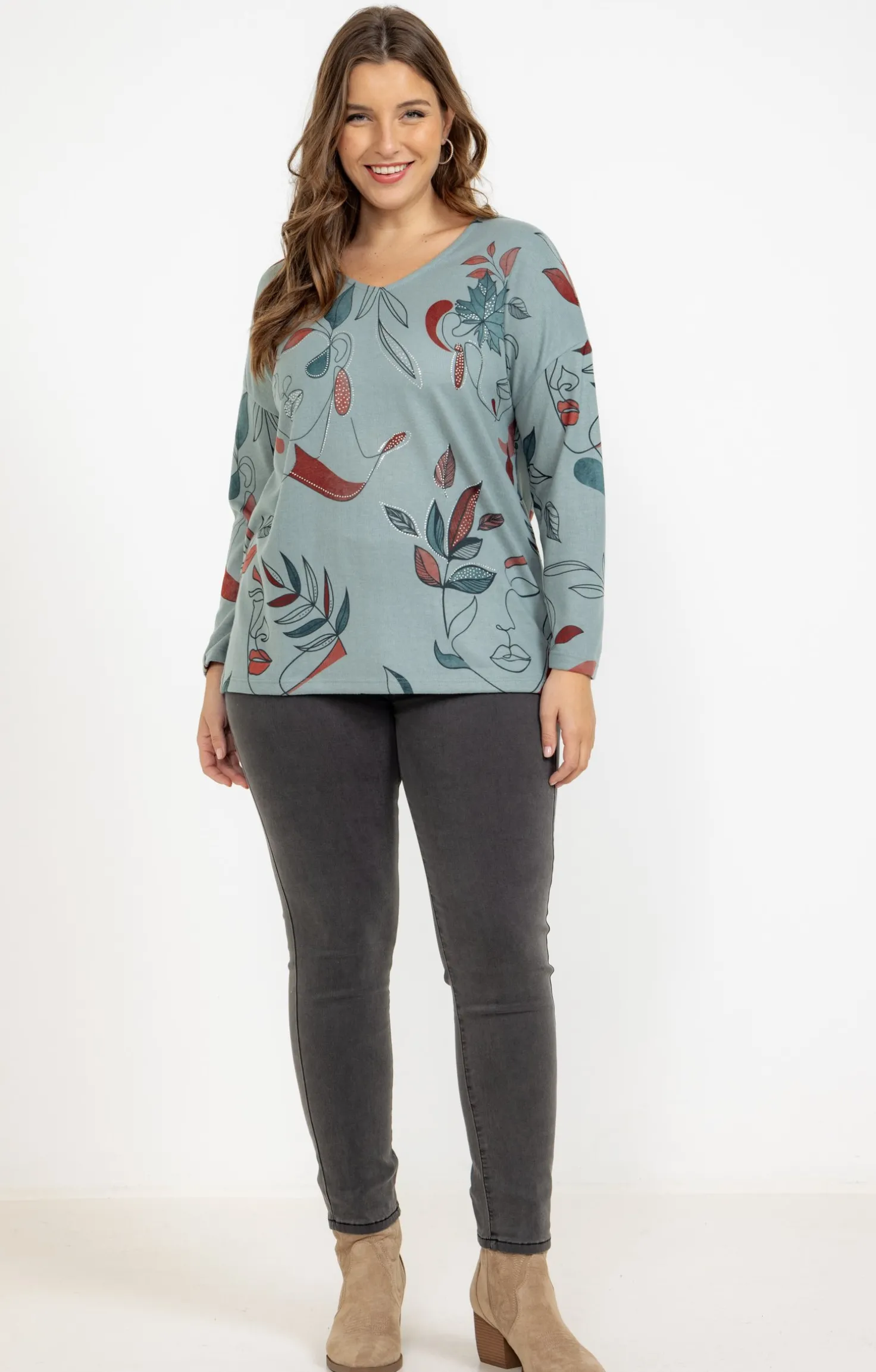 Tee-shirt maille chaude imprimé visages