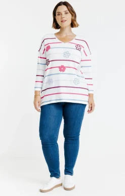 Tee-shirt maille chaude rayé et fleurs
