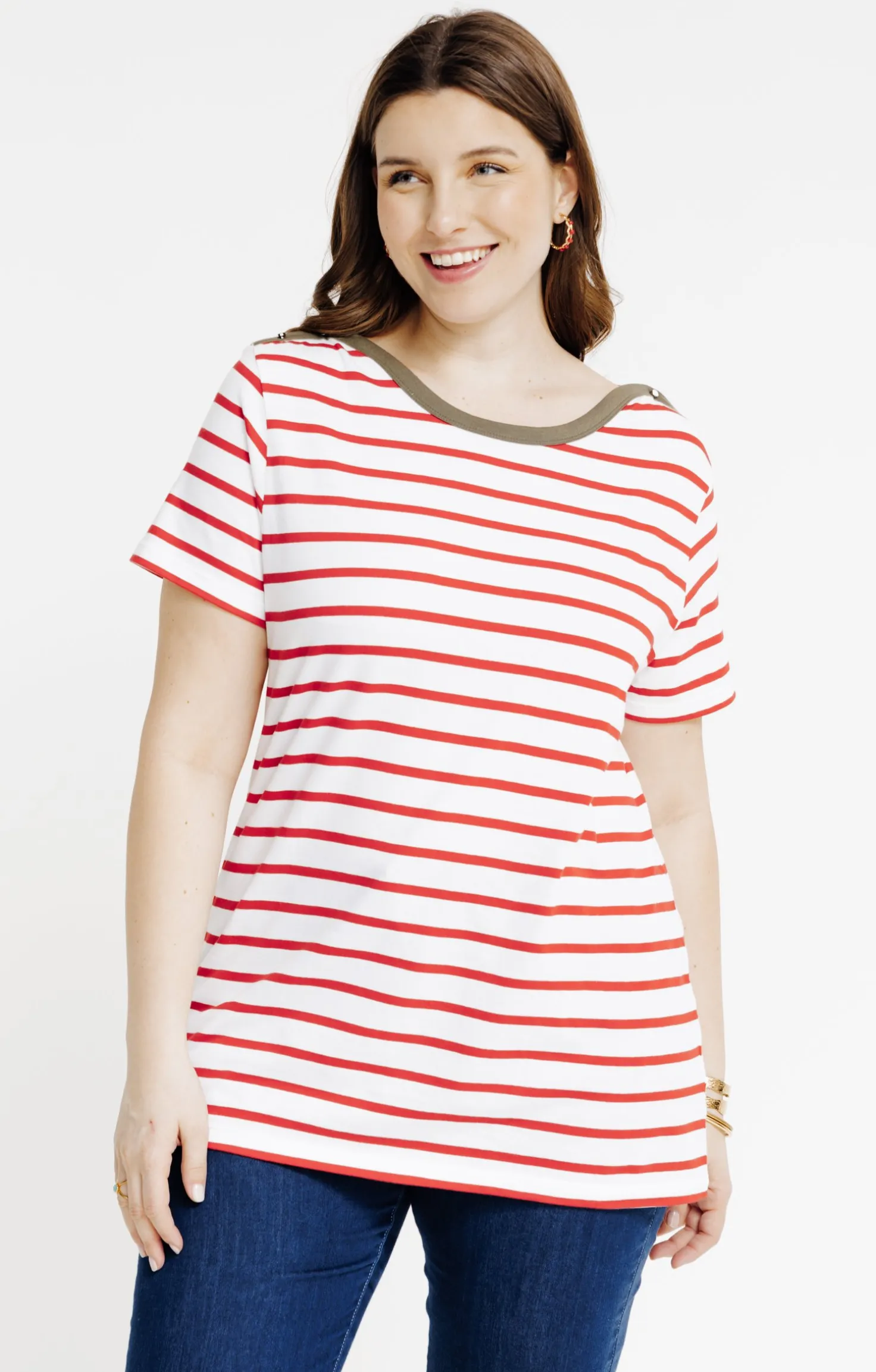 Tee-shirt marinière col bateau contrasté