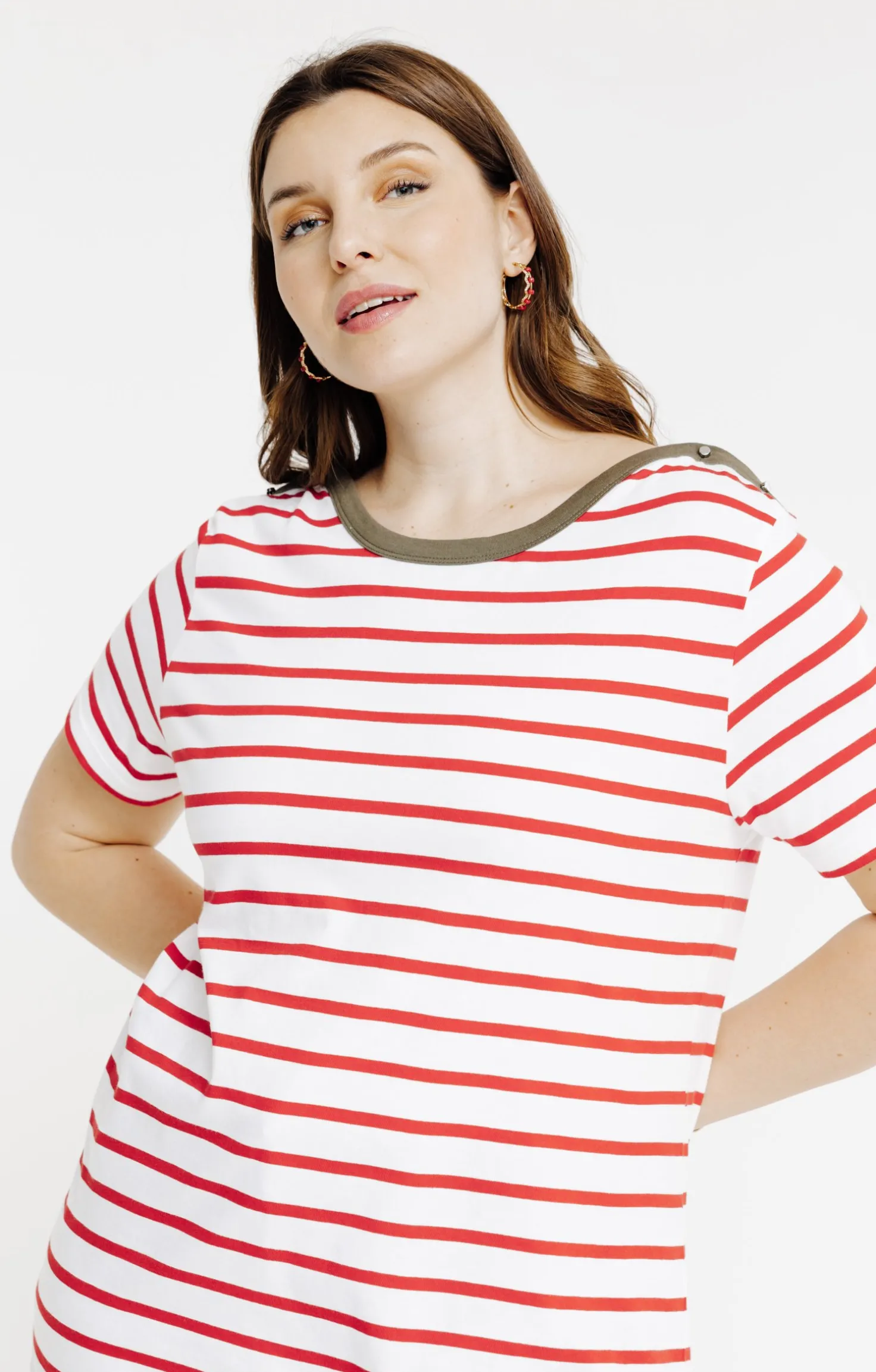 Tee-shirt marinière col bateau contrasté