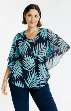 Tee-shirt poncho imprimé avec collier