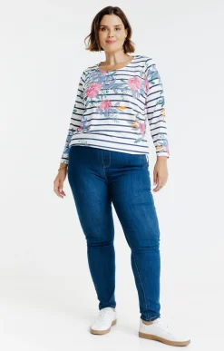 Tee-shirt rayé imprimé fleurs
