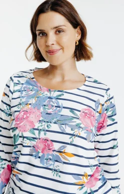 Tee-shirt rayé imprimé fleurs