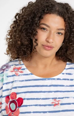 Tee-shirt rayé imprimé fleurs