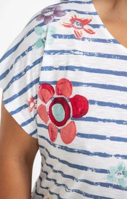 Tee-shirt rayé imprimé fleurs